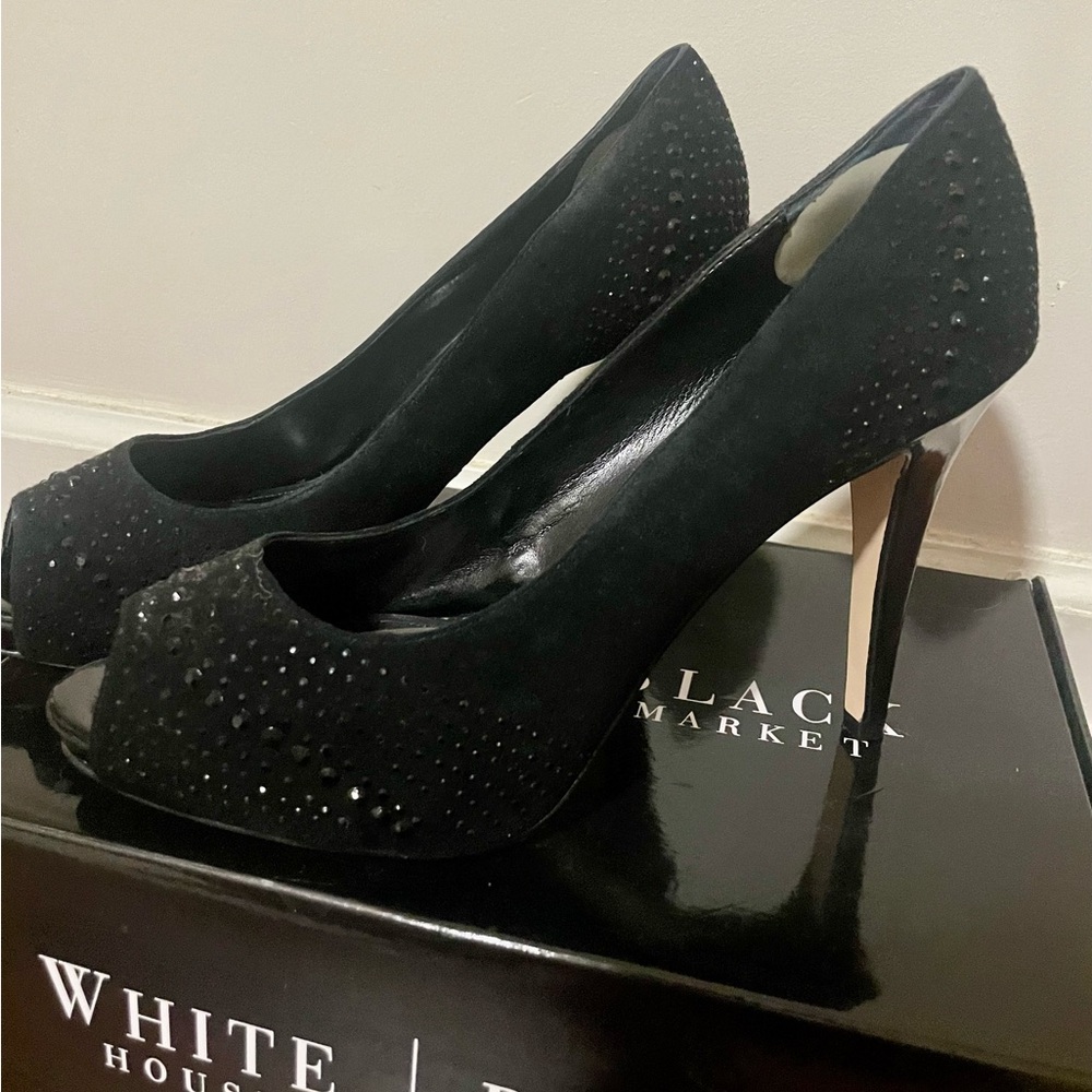 White House Black Market Black Peep-Toe Heels